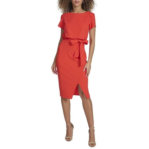Kensie Dresses & Skirts - Kensie Womens  Crepe Scuba Midi Dress, Orange